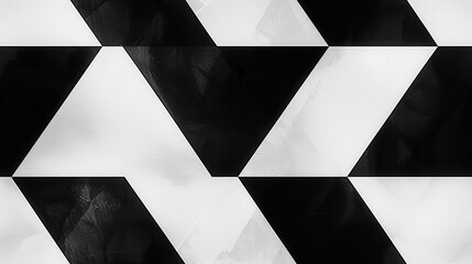 Aufkleber - The image shows a close-up of a black and white geometric pattern tile floor. The tiles are arranged in a repeating pattern of triangles, creating a sense of depth and movement. The black and white co