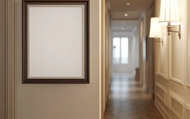 Poster - Closeup Minimalist Mockup Frame on Wall in Elegant Corridor