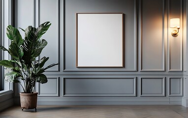 Poster - Closeup Minimalist Mockup Frame on Wall in Elegant Corridor