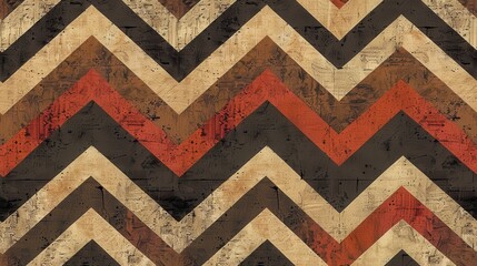 Leinwandbilder - A textured background featuring a chevron pattern in red, brown, and beige. The pattern has a rustic and vintage feel, with visible texture and subtle imperfections.