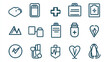 © Elmin - Health insurance icons in vector format. The icons are black outlines and represent different aspects of health insurance.