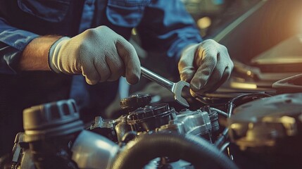 Wall Mural - Auto mechanic working in auto repair shop. Car service and maintenance concept