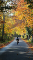 Canvas Print - Cyclist Enjoying a Scenic Autumn Ride on a Tree-Lined Rural Road  