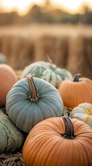 Poster - Rustic Autumn Pumpkin Display at Farm Stand during Dusk  