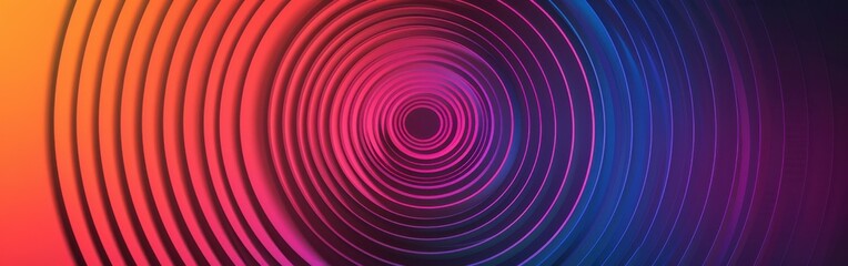 Aufkleber - A digital abstract image features a series of concentric circles that radiate outwards in a swirling, hypnotic pattern. The circles are rendered in a colorful gradient of orange, pink, purple, and blu