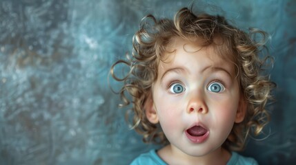  A tight shot of a child with curly hair and an expression of surprise on their face