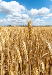 Canvas Print - golden wheat field under blue sky with clouds