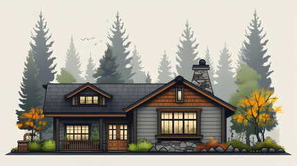 Poster - Cozy Cabin in the Woods Illustration