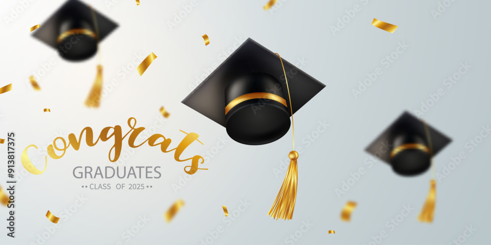 graduation design background realistic graduation hat Golden confetti ...