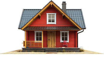 Canvas Print - Red Wooden Cabin with Porch Illustration