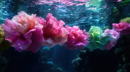 Poster - Vibrant underwater flowers in a lush marine environment