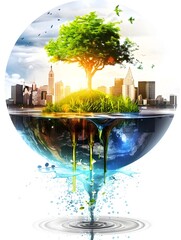 Wall Mural - Cityscape in a Water Drop.