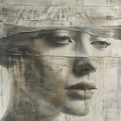 Abstract Woman Portrait with Grey and White Texture.