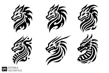 Dragon head tribal tattoo graphic design templates