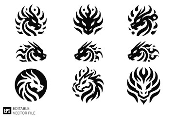 Dragon head tribal tattoo graphic design templates