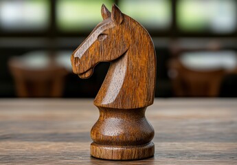 Wall Mural - Wooden chess knight piece on table