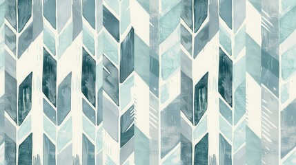 Poster - This abstract design features a chevron pattern rendered in shades of teal, blue, and white. The shapes are painted in a watercolor style, creating a soft and airy feel.