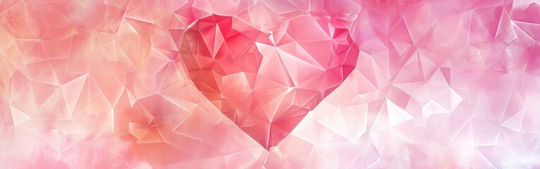 Fototapete - A soft, abstract background image featuring a pink heart shaped geometric pattern design. The heart is formed from numerous overlapping, triangular shapes that create a textured and dynamic look. The 