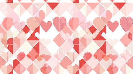 Aufkleber - A digital abstract background with various shades of pink and red hearts, layered in a geometric pattern. The hearts are scattered randomly over the surface, creating a sense of movement and fluidity.