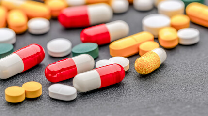 pharmaceutical industry hand holding colorful capsules in a pharmacy setting. this image captures th