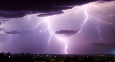 Sticker - Lightning strikes Electrical storm on black background Electric discharges electrical storm thunderstorm with flashing lightning thunderbolt HD UHD Alpha Channel footage loop 4k animation