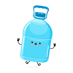 Wall Mural - Plastic Water Bottle jumping character. Vector hand drawn cartoon kawaii character illustration icon. Isolated on white background. Plastic Water Bottle character concept