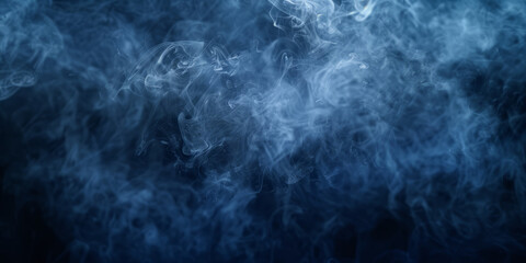 the abstract dark blue background is punctuated by wisps of smoke and smog.