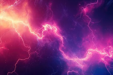 Poster - Abstract Lightning Bolts in a Purple and Orange Galaxy