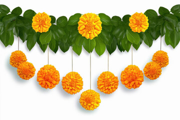 Wall Mural - marigold flowers and mango leaves toran design door hanging