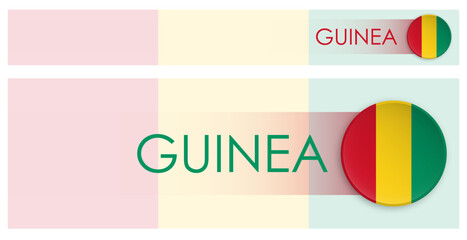 Wall Mural - Guinea flag horizontal web banner in modern neomorphism style. Webpage Guinea country header button for mobile application or internet site. Vector