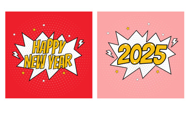 2025 Happy New Year Poster Pop Art Retro Style