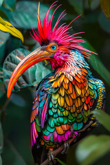 Poster - A colorful bird with a bright red beak sitting on a branch