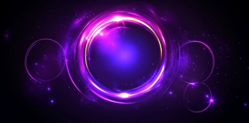 Poster - Purple light flare sphere glow effect. Magic neon shine with circular glitter frame design. Electric shiny and glossy violet speed halo background.