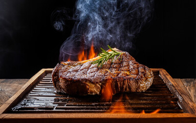 Wall Mural - Steaks cooked on the grill and steaming