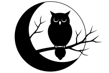 Wall Mural - silhouette of owl with a tree branch vector illustration