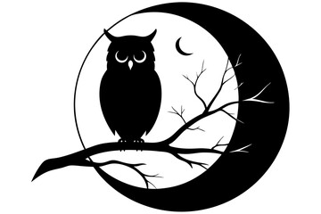 silhouette of owl with a tree branch vector illustration