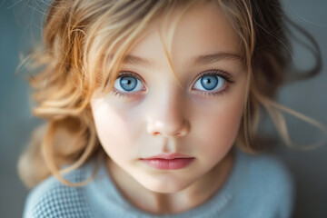 Poster - A little girl with blue eyes looking at the camera.