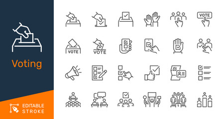 Voting thin line icons. Editable stroke. Pixel perfect.