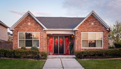 Wall Mural -  Exodus: The Bible Story about Pascha, Putting Blood on the Doorpost. A modern House painted with blood on the doorpost. New house with blood on door. 