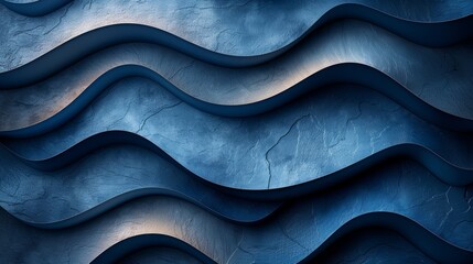 Poster - waves of blue textured surface creating a dynamic visual effect in modern design