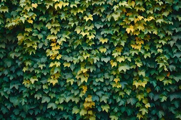 Wall Mural - Urban wall covered by ivy leaves in sunny day. Green wall in the garden with air purification plants. Ecology and green city concept. Abstract nature background for banner, poster, wallpaper