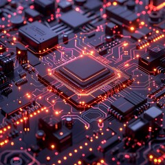 Poster - Glowing Quantum Computer Circuits Representing Advanced Technology Concept