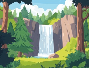 Wall Mural - Background of a waterfall in the middle of a forest