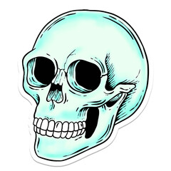 Canvas Print - Neon blue skull sticker with a white border