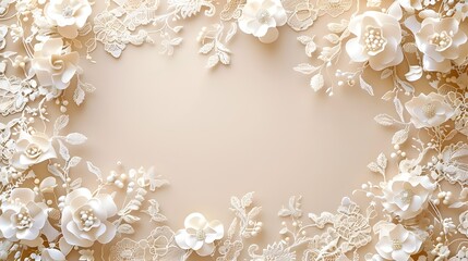 Poster - Elegant Lace Frame with Delicate Floral Patterns for Bridal Invitations or Background Concept