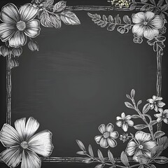 Wall Mural - Rustic Chalkboard Frame with Hand Drawn Floral Perfect for Casual Designs or Vintage Inspired Backgrounds