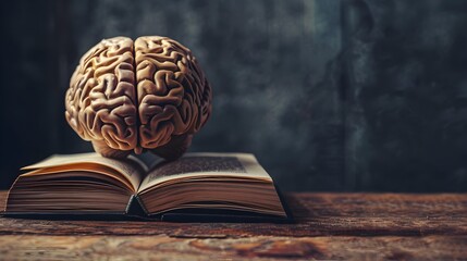 Poster - Brain and Book Symbolizing Knowledge and Education Concept with Copy Space