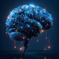 Poster - Digitized Brain with Circuit Board Design Symbolizing and Intelligent Thinking