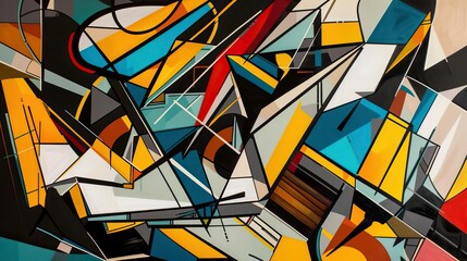 Wall Mural - dynamic abstract artwork featuring bold shapes and vibrant colors, creating a visually striking comp