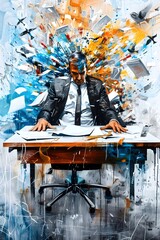 Wall Mural - Businessman Overwhelmed by Papers.